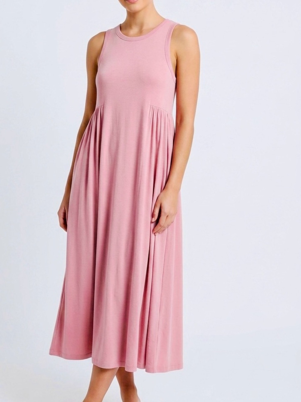 STITCHDROP Comfy & Cool 100% Cotton Mauve Pink Bocce Knit Midi Dress Stitch drop